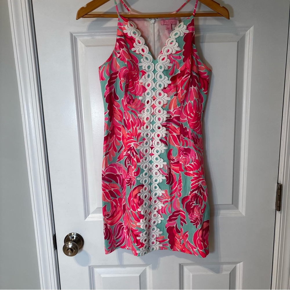 Lily Pulitzer Pearl Poolside Blue Love Birds shift dress size 0 EUC
